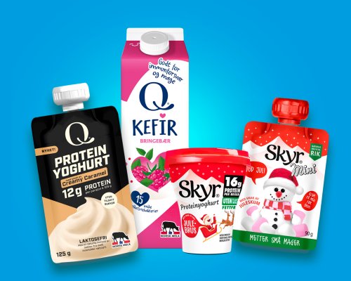 Samlebilde av Protein CC og Kefir Bringebær  skyr jul 16-9
