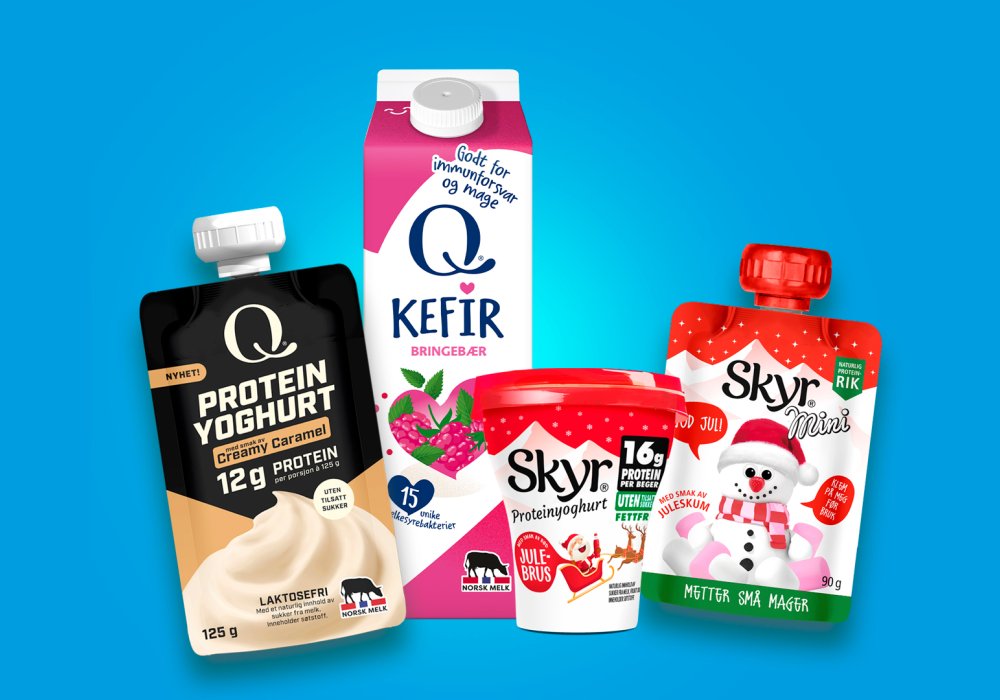 Samlebilde av Protein CC og Kefir Bringebær  skyr jul 16-9